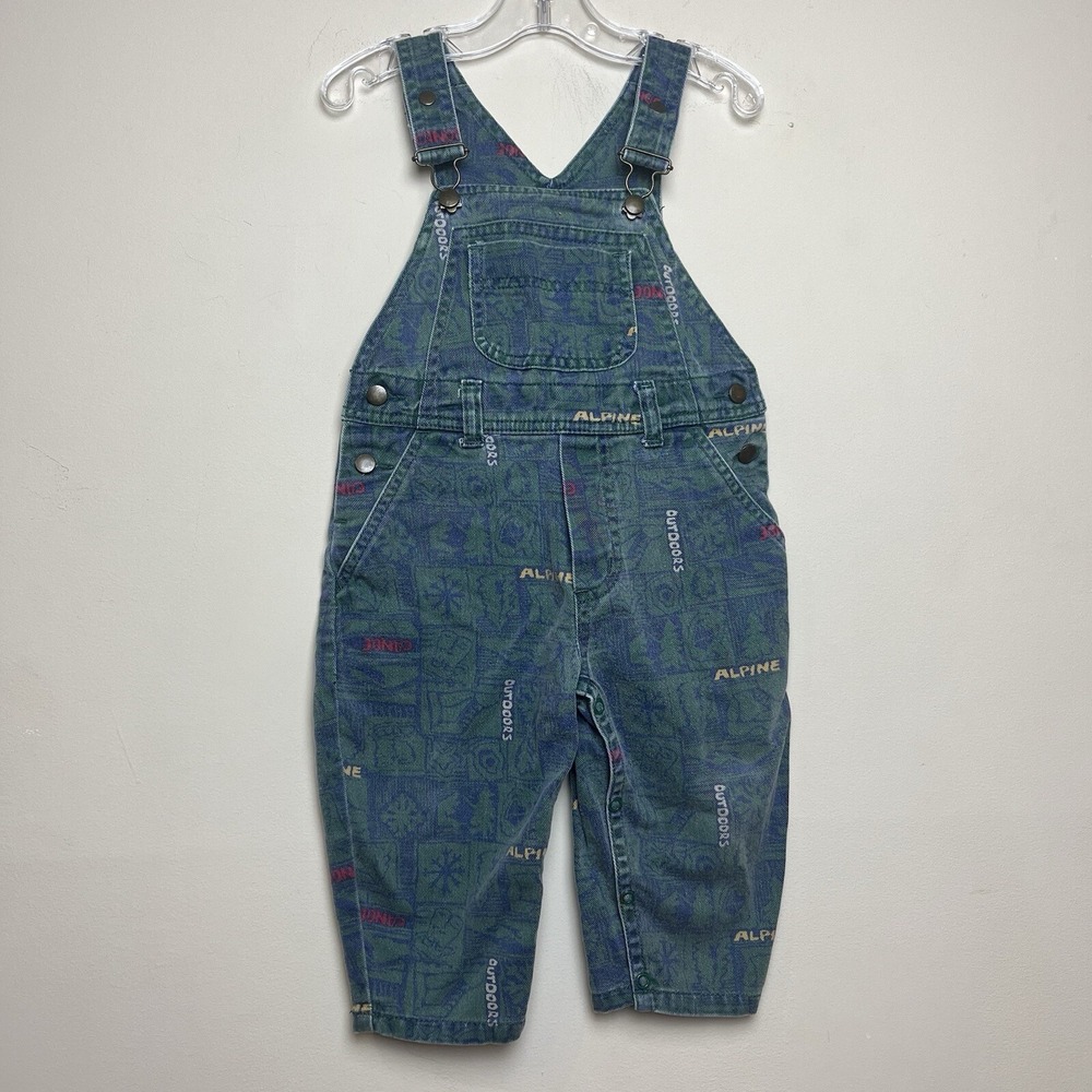 VTG Gymboree Rainbow Tag Overalls Outdoors Alpine‎ Canoe Print 90s Size XS